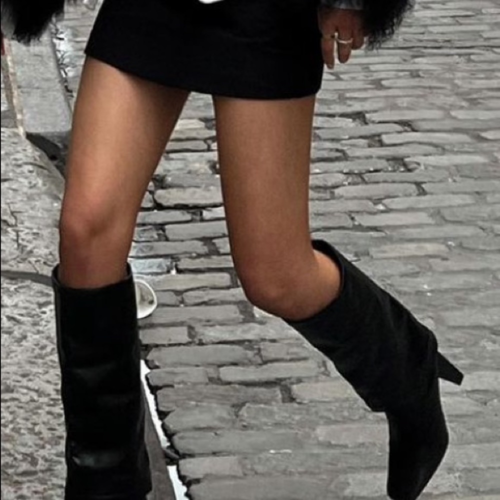 NASTY GAL Hooded Knee High Heeled Boots HANNAH HARRELL LOOKALIKE